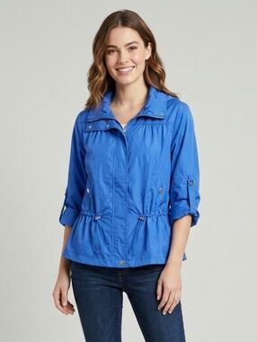 Liz & Co. Jacket Lightweight Windbreaker Women's Size XL Blue Zip Front Pockets